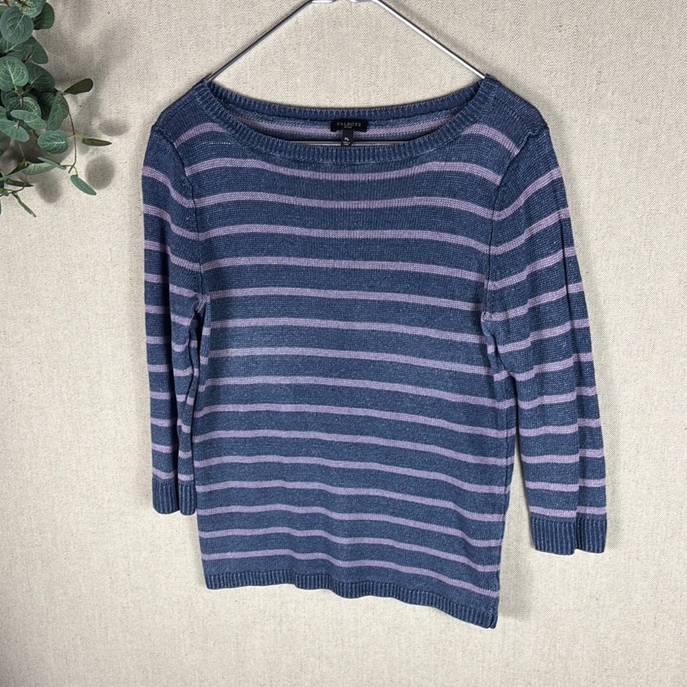 Talbots > Purple Striped Quarter Striped Sweater Petite Medium - Picture 5 of 6